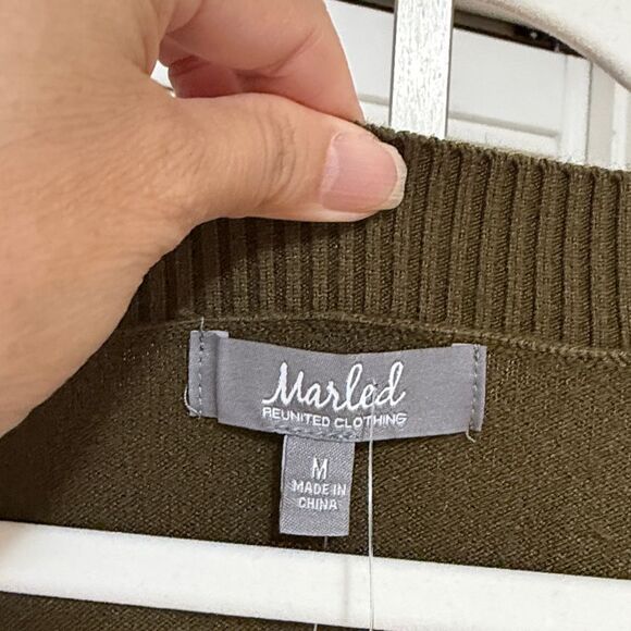 Olive V-Neck Sweater - Picture 2 of 5